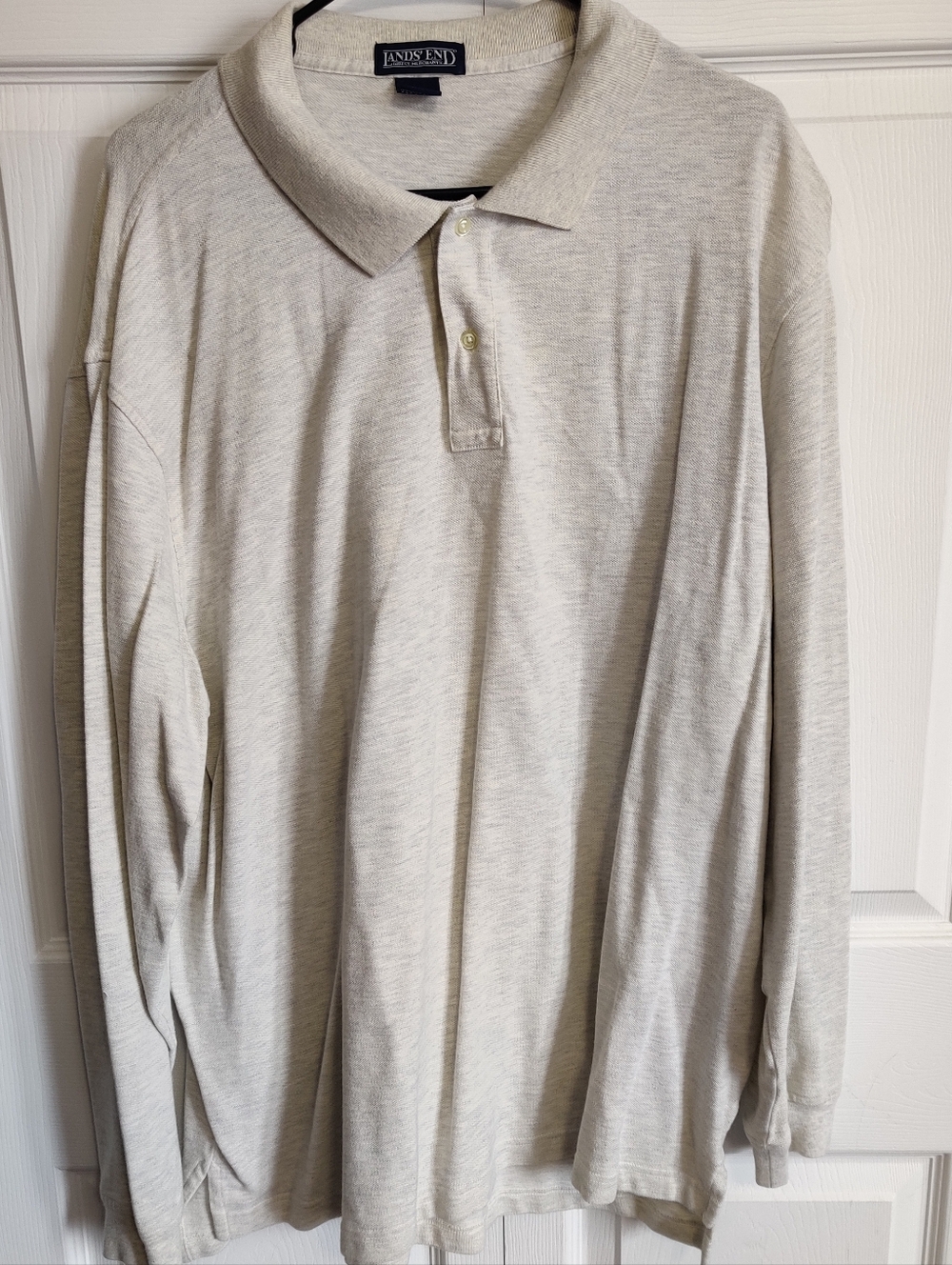 Lands' End Men's Long-Sleeve Polo Shirt - Light Heather Gray